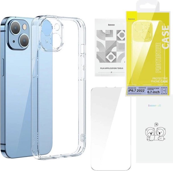 Baseus SuperCeramic gennemsigtigt glasset etui og sæt med hærdet glas til iPhone 14 – Plus