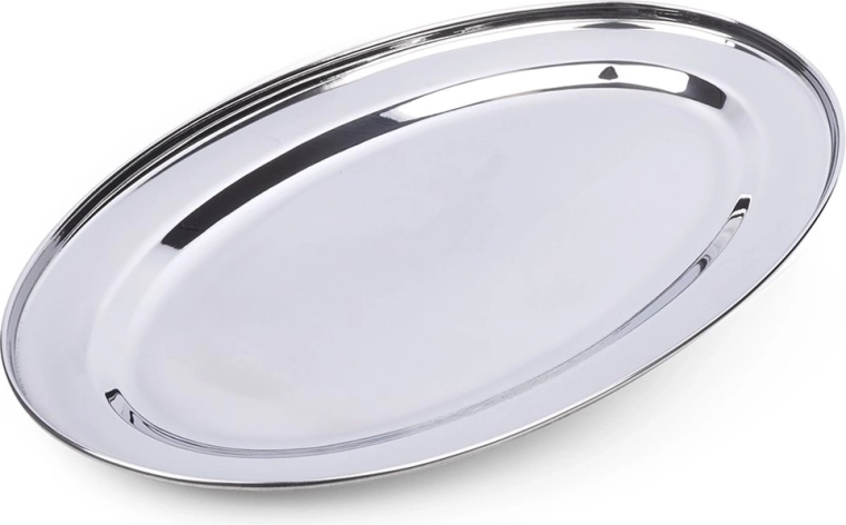 Oval serveringsbakke i rustfrit stål 39 × 26 cm