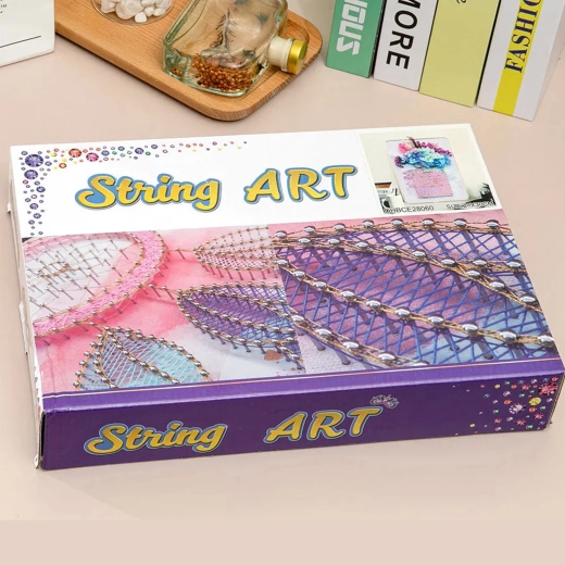 Kreativt String Art-sæt med LED, billede 21 × 30 cm – blomster i vase