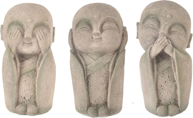 Dekorativ Buddha-figur i polyresin „ser ikke / hører ikke / taler ikke“ 27 cm (mix-variant)