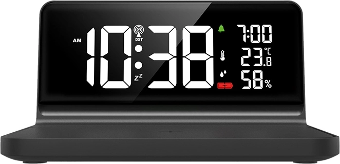 Overskueligt LCD-display med tid og miljødata