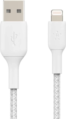 Flettet USB‑A til Lightning-kabel 1 m hvid