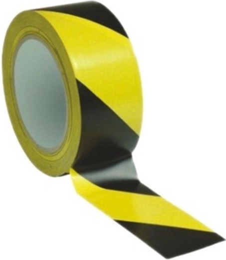 Advarsels tape med selvklæb 48 mm × 66 m, gul-sort, skrå striber mod højre