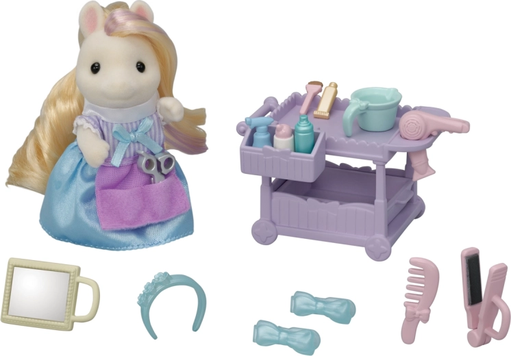 Pony med hår i frisørsalon