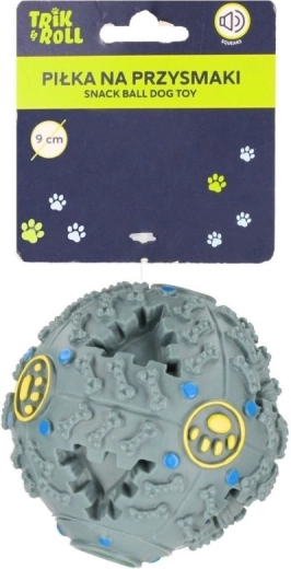 Interaktiv bold til hund med lyd og rum til godbidder 9 cm, grå