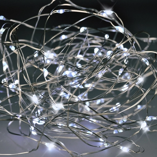 Solight jule-LED-lyskæde på sølvtråd 10 m, 100 mini-LED'er, koldt hvidt lys - 1 stk.
