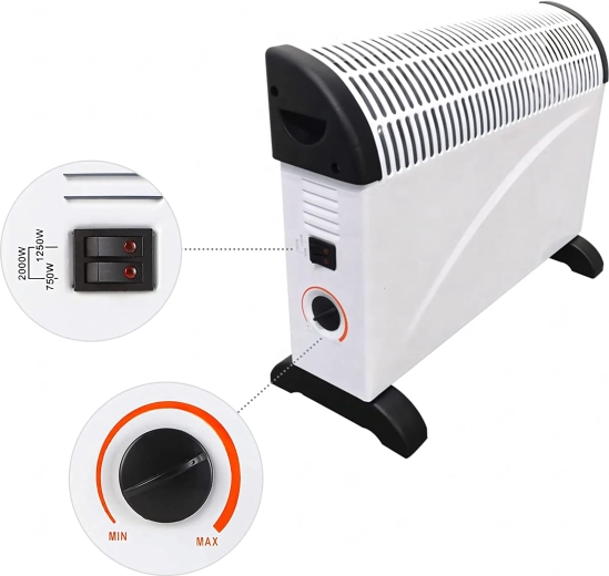 Elektrisk konvektionsvarmer 2000 W med termostat