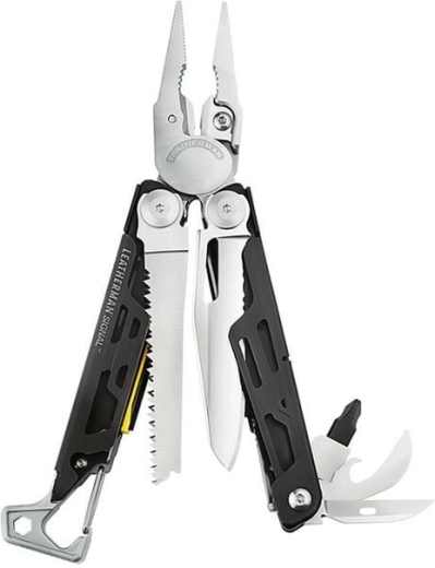 Multifunktionelt Leatherman Signal-værktøj med 19 funktioner, sort-sølvfarvet