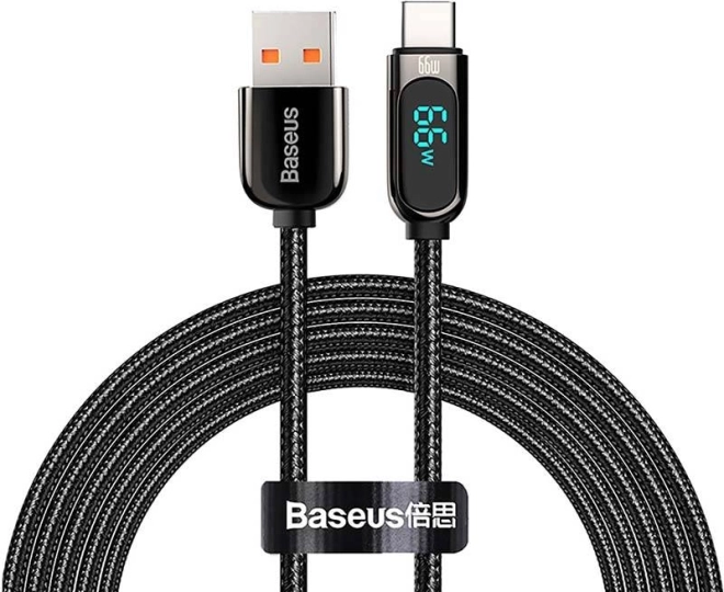Baseus USB-C-kabel med display 66W, 2 m sort