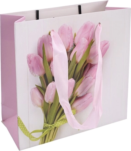Gavepapirpose med tulipanmotiv 15 × 6 × 15 cm