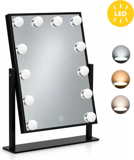 Sort LED-kosmetikspejl ModernHome 30 × 40 cm