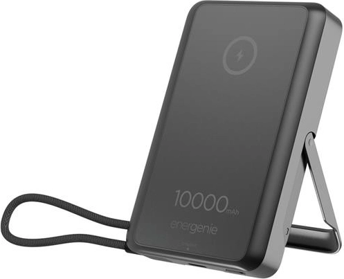 Energenie magnetisk trådløs powerbank 10.000 mAh med stander, sort