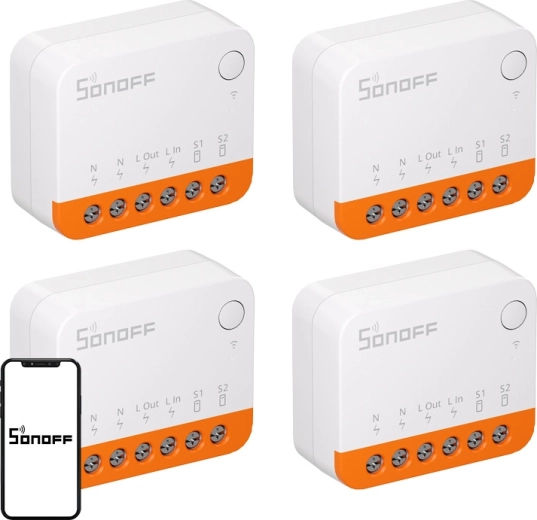 Sonoff MINIR4 Extreme smart Wi‑Fi-afbryder (sæt med 4 stk.)