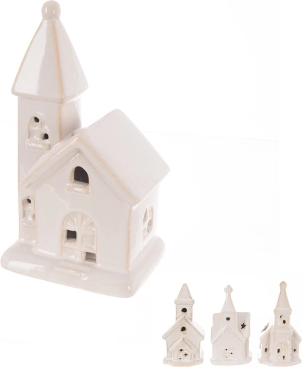 Porcelænskirke med LED-belysning, hvid (4 varianter)