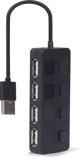 USB 2.0-hub 4-port med afbrydere, sort - 1 stk.