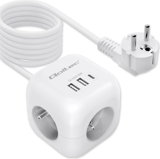 Strømkube forlænger 6-i-1 med bagbelyst afbryder