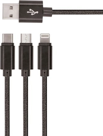Setty nylon USB-kabel 3-i-1 microUSB, Lightning, USB‑C 1 m – sort