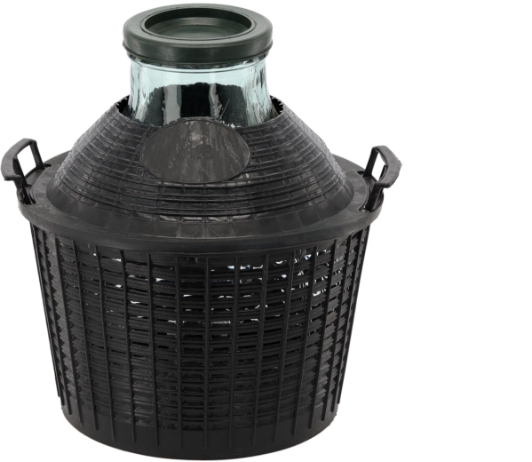 Glasballon i plastkurv 15 l med bred hals