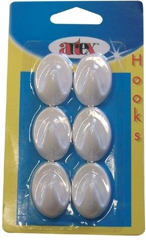 Selvklæbende ovale kroge små, hvide (6 stk)