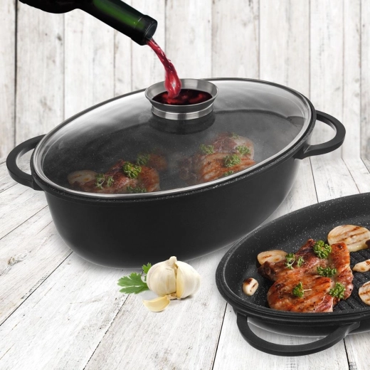 Glaslåg med doseringsenhed til saftig stegning