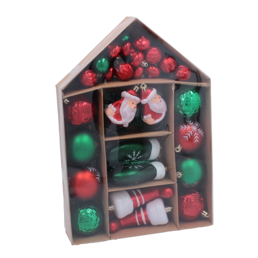 Komplet mix af 66 dekorationer til et harmonisk juletræ