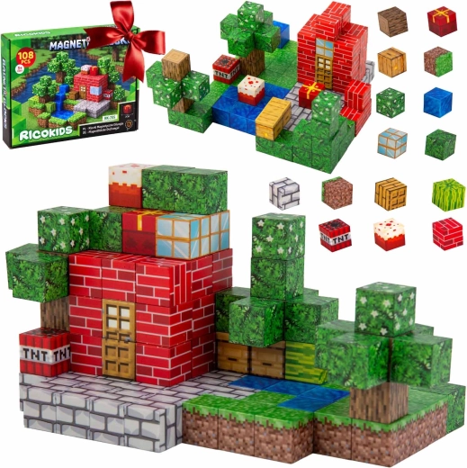 Magnetiske byggeklodser med pixelmotiv Ricokids - 108 stk.