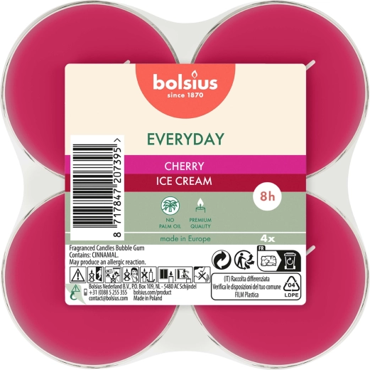 Maxi fyrfadslys Cherry Ice Cream, sæt med 4 stk.