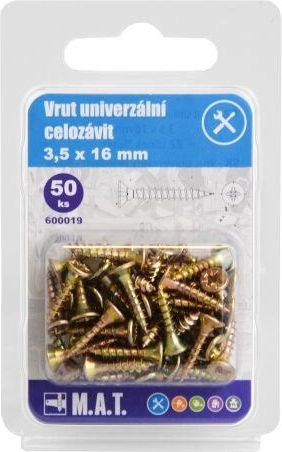 Universalskruer fuldgevind 3,5 × 16 mm, galvaniserede, 50 stk