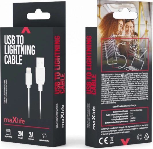 Maxlife USB–Lightning-kabel 2 m hvid