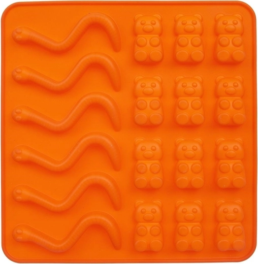 Silikoneform til vingummier – orme og bamser, 18 stk., orange