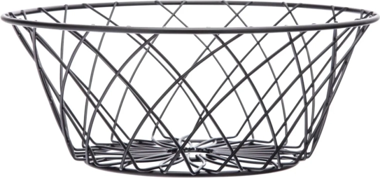 Sort rund metal frugtkurv med blomsterdekoration 25 × 10 cm