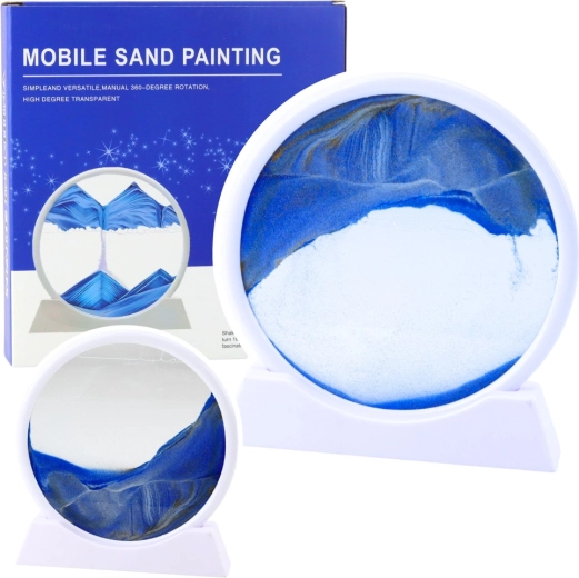 3D sandbillede med bevægeligt sand, 360° roterbart, hvid, blåt sand