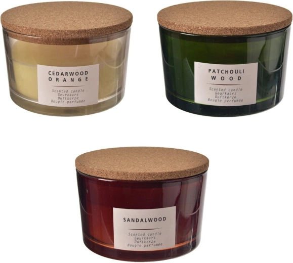 Duftlys i glas med korklåg 400 g (3 varianter)