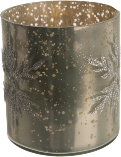 Glas-lysholder med snefnugmotiv i gylden dekoration 10 × 10 × 11 cm