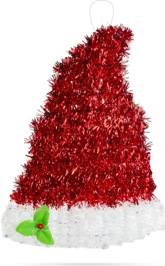 Julemandsnissehue som julepynt, rød og hvid med glitter, 34 × 26 cm