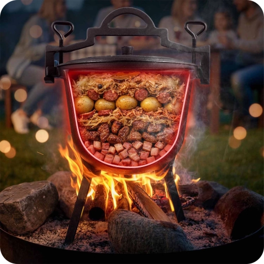 Stabil madlavning over ild med trefod