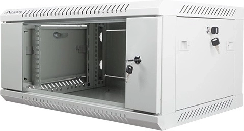 Vægmonteret 19" installationskabinet 4U 600×450 mm med glasdør – Grå