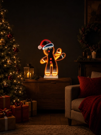 Jule 3D-dekoration honningkagemand med infinity LED-spejleffekt 50,9 cm - 1 stk.