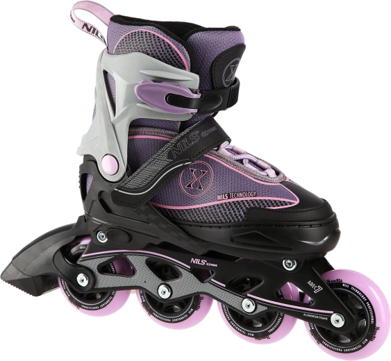 Inline‑rulleskøjter NILS Extreme grå‑pink, justerbare – L (39-42)