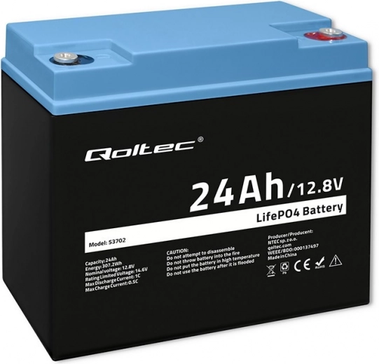 LiFePO4-batteri litium-jernfosfat 12,8V 24Ah 307,2Wh med BMS