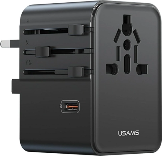 USAMS universel rejseadapter og oplader 70 W (US/AU/EU/UK) sort