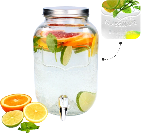 Glas-drikkedispenser med tappehane 4 l