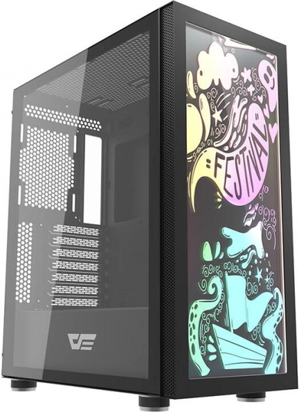 Computer-kabinet Darkflash DK210 graffiti, hærdet glas, ATX, sort