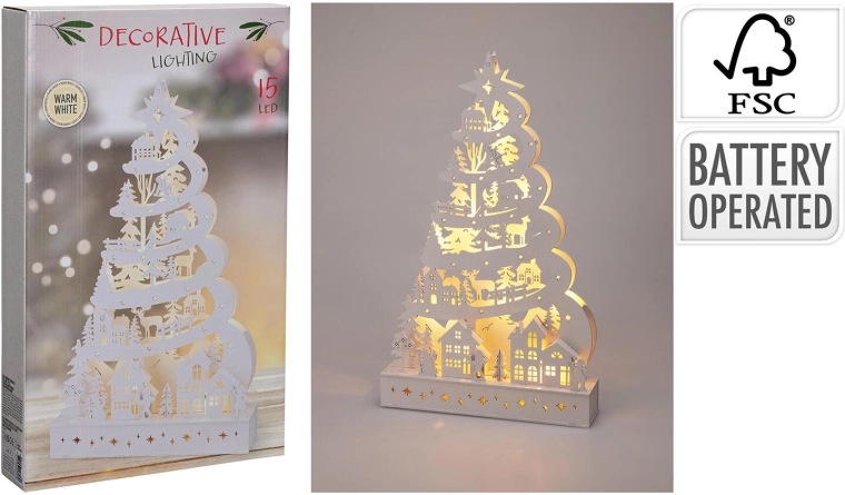 Træ LED-juledekoration, juletræ 45 cm hvid - 1 stk.