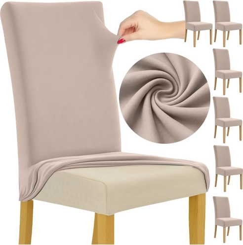 Stolestolsbetræk RUHHY - sæt med 6 stk beige elastisk velour