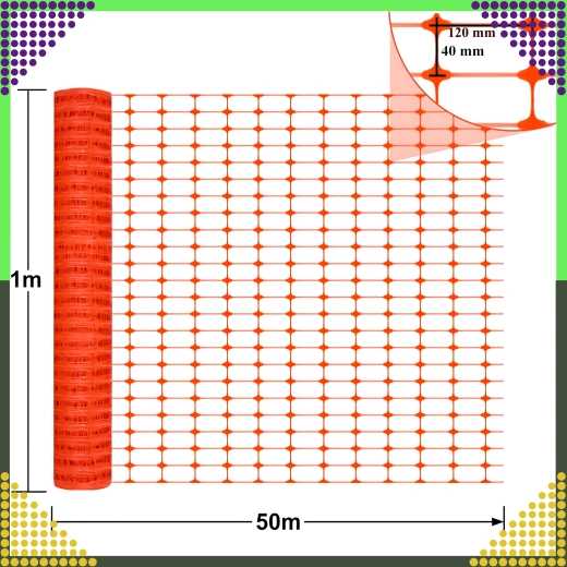 Bygge-advarselsnet i plast orange 1 × 50 m, 100 g