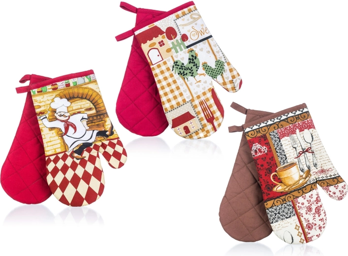 Køkkenhandsker med magnet COOK, bomuld, 27 × 17 cm, sæt med 2 stk., mix af dekorer