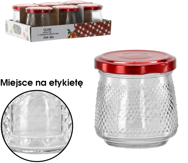 Glaskrukke 140 ml med rødt metal­låg