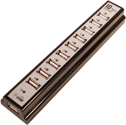 USB 2.0-hub med 10 porte og strømadapter