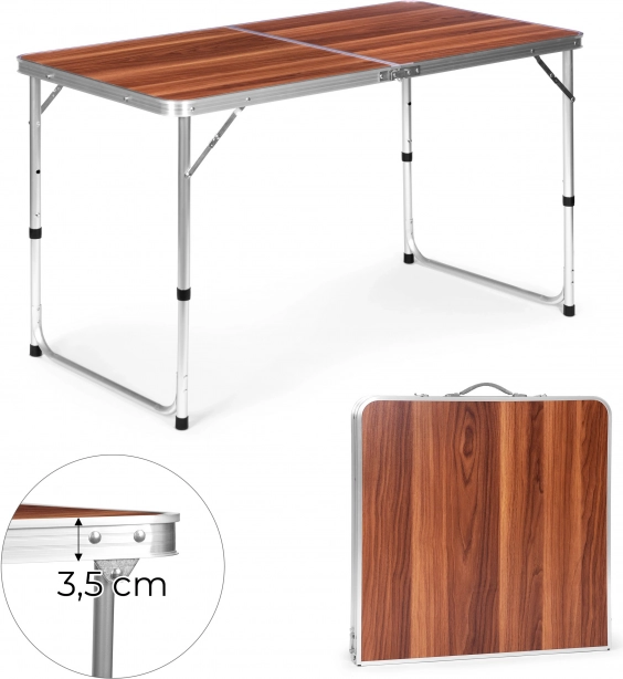 Turistbord sammenklappeligt campingbord med brun bordplade 120 x 60 cm